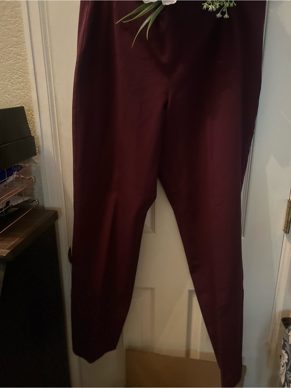 Talbots Women's bi-straight leg Stretch curvy High-Rise Trousers in Deep Wine.